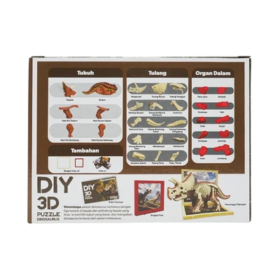 Gambar Kiddy Star Puzzle 3d Diy Dinosaurus Triceratops Set 41 Pcs - Cokelat