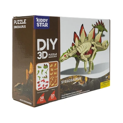 Gambar Kiddy Star Puzzle 3d Diy Dinosaurus Stegosaurus Set 38 Pcs - Hijau