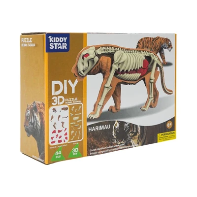 Gambar Kiddy Star Puzzle 3d Diy Animal Tiger Set 44 Pcs - Oranye