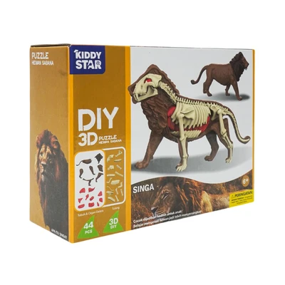 Gambar Kiddy Star Puzzle 3d Diy Animal Lion Set 44 Pcs - Cokelat