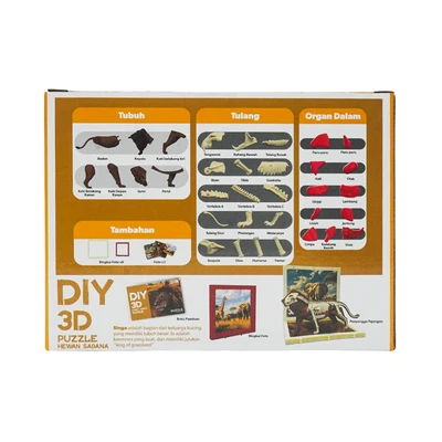 Gambar Kiddy Star Puzzle 3d Diy Animal Lion Set 44 Pcs - Cokelat