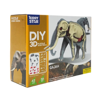 Gambar Kiddy Star Puzzle 3d Diy Animal Elephant Set 42 Pcs - Abu-abu