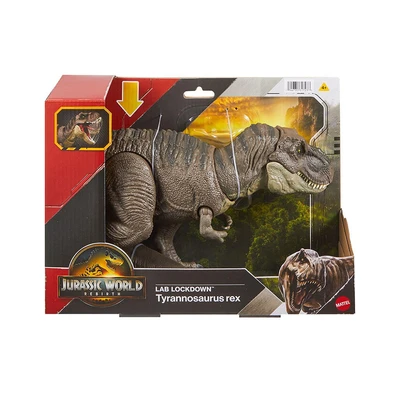 Gambar Jurassic World Rebirth Figure Lab Lockdown Tyrannosaurus Rex - Cokelat