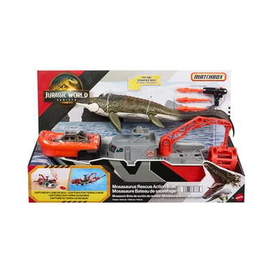 Gambar Matchbox Jurassic World Rebirth Set Mosasaurus Rescue Action Boat - Mix