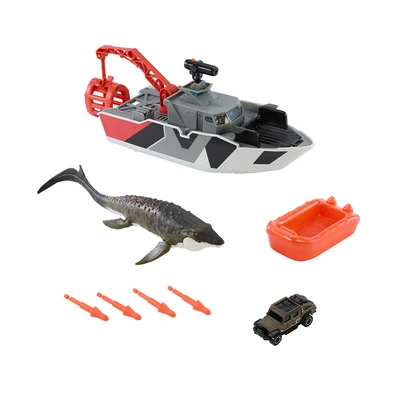 Gambar Matchbox Jurassic World Rebirth Set Mosasaurus Rescue Action Boat - Mix