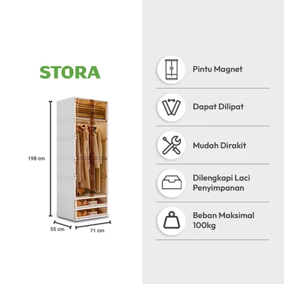 Gambar Stora Lemari Pakaian Lipat 2 Pintu Dengan Laci Large Transparan