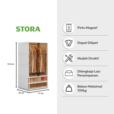 Gambar Stora Lemari Pakaian Lipat 2 Pintu Dengan Laci Medium Transparan