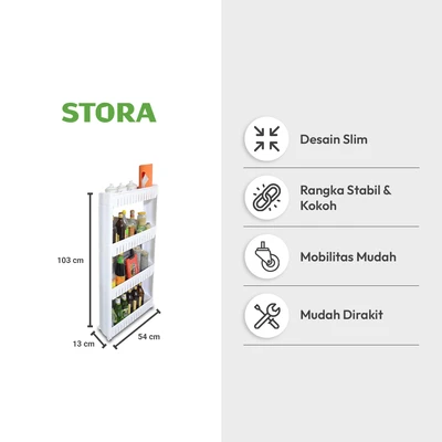 Gambar Stora Rak Troli Slim 4 Tingkat 54x13x103 cm - Putih