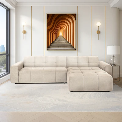 Gambar Nordia Columbia Sofa L Sectional Fabric Caso - Krem