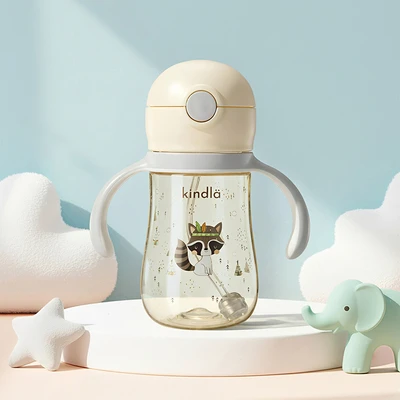 Gambar Kindla Botol Minum Anak Dengan Sedotan & Push Cap PPSU 300 ml - Putih Vanilla