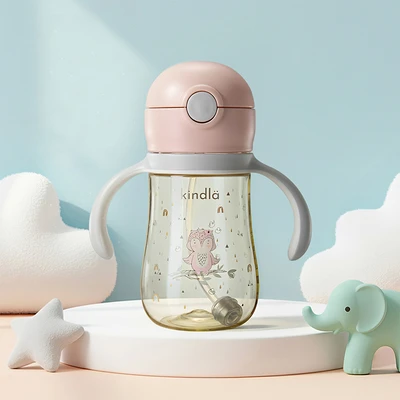 Gambar Kindla Botol Minum Anak Dengan Sedotan & Push Cap PPSU 300 ml - Pink