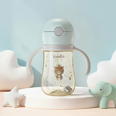 Gambar Kindla Botol Minum Anak Dengan Sedotan & Push Cap PPSU 300 ml - Biru