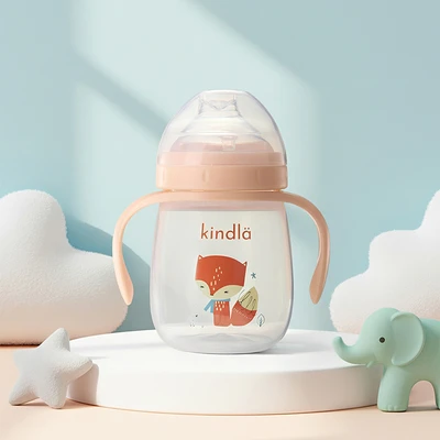 Gambar Kindla Botol Minum Training Bayi Dengan Dot Sippy Plastik PP Fox 240 ml - Peach