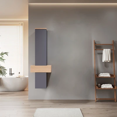 Gambar Acroz Amora Kabinet Samping Kamar Mandi PVC - Abu-Abu/Cokelat