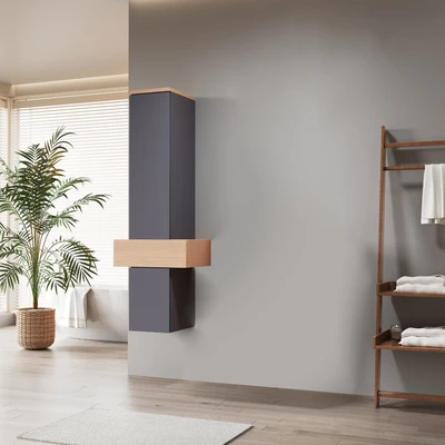 Gambar Acroz Amora Kabinet Samping Kamar Mandi PVC - Abu-Abu/Cokelat