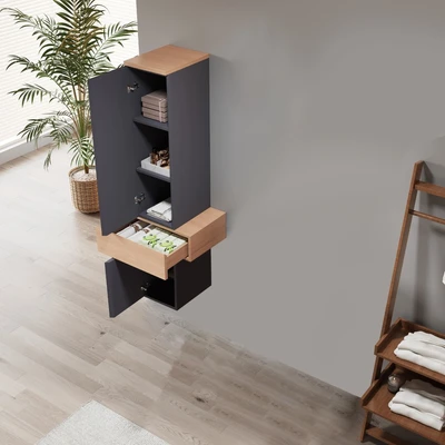 Gambar Acroz Amora Kabinet Samping Kamar Mandi PVC - Abu-Abu/Cokelat