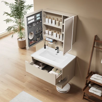 Gambar Acroz Cavana Set Kabinet Kamar Mandi PVC - Putih/Krem