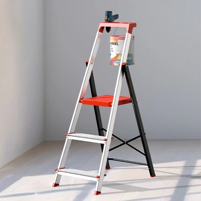 Gambar Fixsteps 1.1 mtr Tangga Lipat Besi Dengan Tray 3 Step - Silver