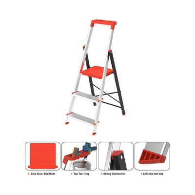 Gambar Fixsteps 1.1 mtr Tangga Lipat Besi Dengan Tray 3 Step - Silver
