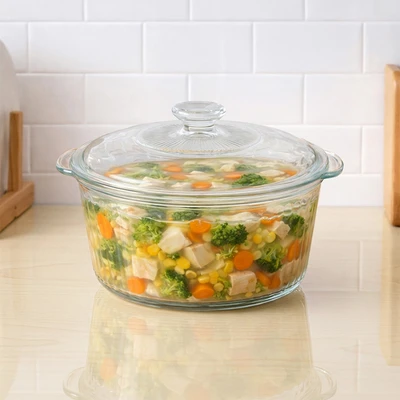 Gambar Appetite Alena Wadah Saji Casserole Kaca Round 2.4 Liter Transparan