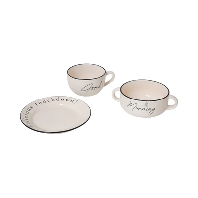 Gambar Appetite Koby Perlengkapan Makan Porcelain Set 3 pcs - Krem/Hitam