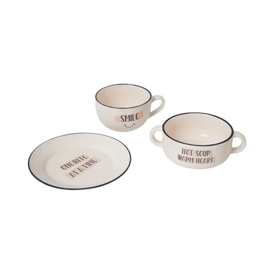 Gambar Appetite Koby Perlengkapan Makan Porcelain Set 3 pcs - Krem/Cokelat
