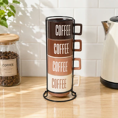 Gambar Appetite Kona Mug Porcelain Dengan Rak 310 ml Set 4 pcs - Mix