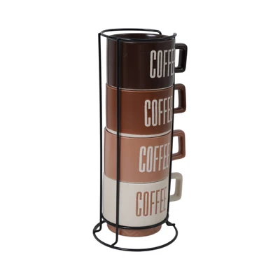 Gambar Appetite Kona Mug Porcelain Dengan Rak 310 ml Set 4 pcs - Mix