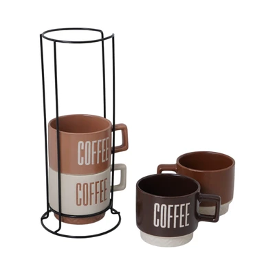 Gambar Appetite Kona Mug Porcelain Dengan Rak 310 ml Set 4 pcs - Mix