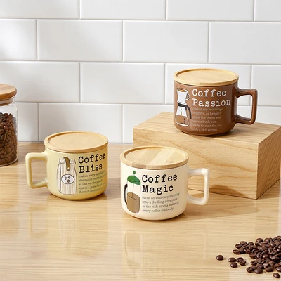 Gambar Appetite Kona Mug Porcelain Dengan Tutup 400 ml Set 3 pcs - Mix