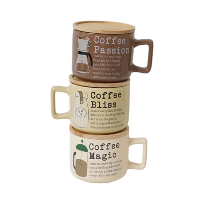 Gambar Appetite Kona Mug Porcelain Dengan Tutup 400 ml Set 3 pcs - Mix