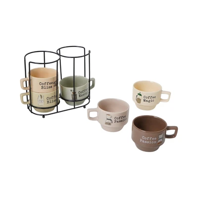 Gambar Appetite Kona Mug Porcelain Dengan Rak 200 ml Set 6 pcs - Mix