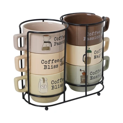 Gambar Appetite Kona Mug Porcelain Dengan Rak 200 ml Set 6 pcs - Mix