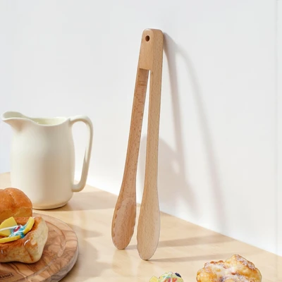 Gambar Culinart Penjepit Makanan Kayu Beech 30 cm - Cokelat Muda