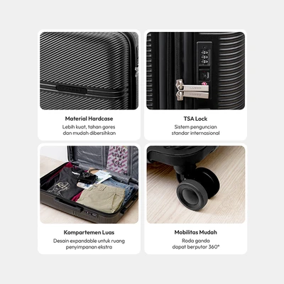 Gambar Luggo Avaluna Koper PC TSA Lock Expandable 20 Inch - Hitam