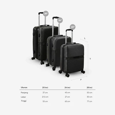 Gambar Luggo Avaluna Koper PC TSA Lock Expandable 24 Inch - Hitam