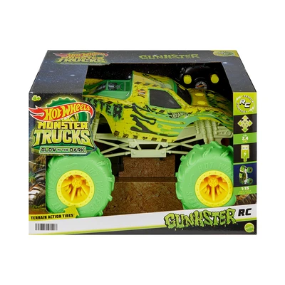 Gambar Hot Wheels Monster Trucks Gunkster Glow In The Dark Remote Control 1:15 - Hijau