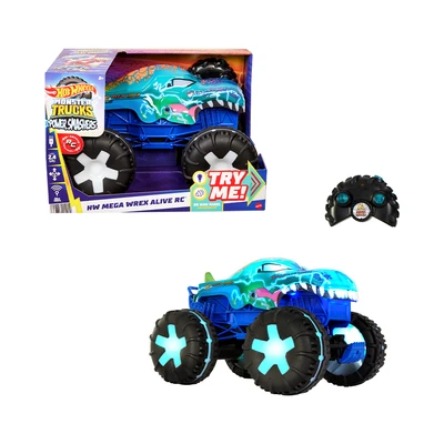 Gambar Hot Wheels Monster Trucks Power Smashers Mega Wrex Alive Remote Control 1:15 - Biru