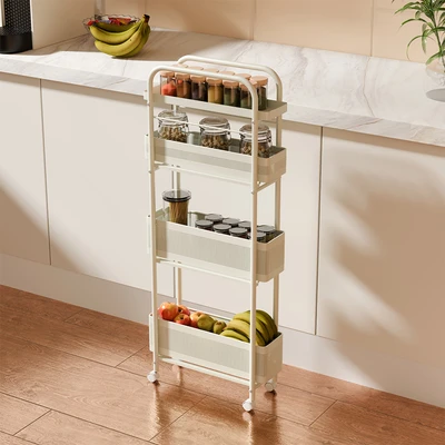 Gambar Stora Kassy Rak Troli 4 Tingkat Slim Sliding - Putih Ivory