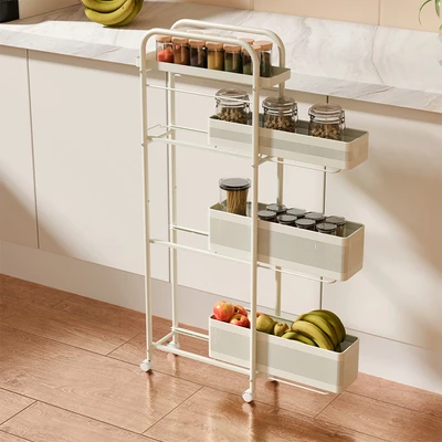 Gambar Stora Kassy Rak Troli 4 Tingkat Slim Sliding - Putih Ivory