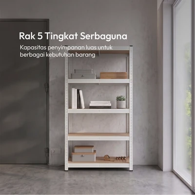 Gambar Krisbow Rak Besi 5 Tingkat 90x40x174 cm - Putih