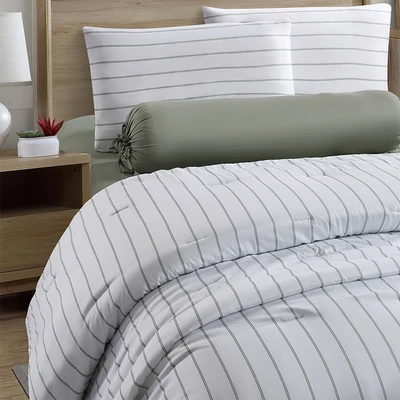Gambar Informa 160x200 cm Set 6 Pcs Seprai Queen Bamboo Stripe - Hijau/Putih