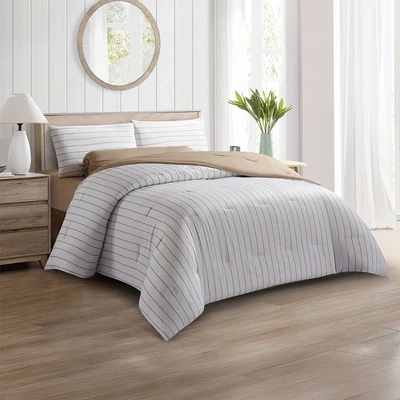 Gambar Informa 180x200 cm Set 6 Pcs Seprai King Bamboo Stripe - Cokelat/Putih