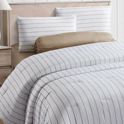Gambar Informa 180x200 cm Set 6 Pcs Seprai King Bamboo Stripe - Cokelat/Putih
