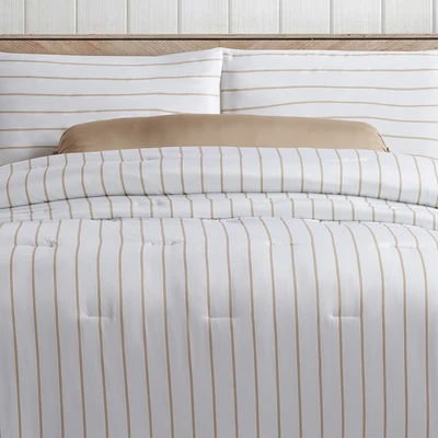 Gambar Informa 180x200 cm Set 6 Pcs Seprai King Bamboo Stripe - Cokelat/Putih