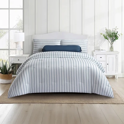 Gambar Informa 180x200 cm Set 6 Pcs Seprai King Bamboo Stripe - Biru Navy/Putih