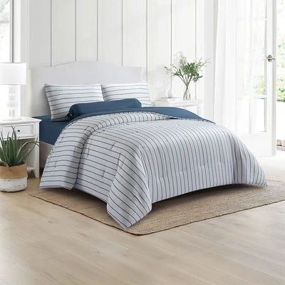 Gambar Informa 180x200 cm Set 6 Pcs Seprai King Bamboo Stripe - Biru Navy/Putih