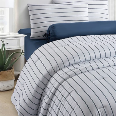 Gambar Informa 180x200 cm Set 6 Pcs Seprai King Bamboo Stripe - Biru Navy/Putih