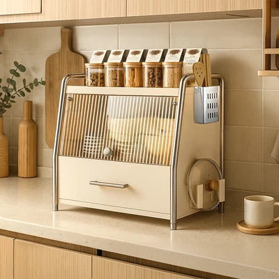 Gambar Stora Wetzel Rak Piring Dengan Organizer Dapur 3 Tingkat - Krem Beige