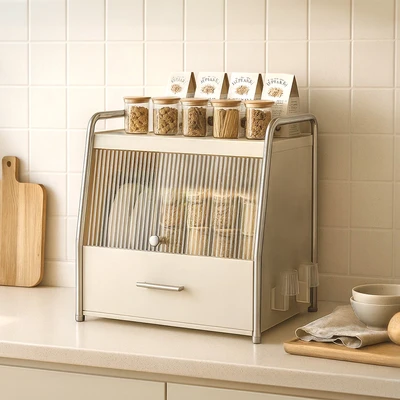 Gambar Stora Wetzel Rak Piring Dengan Organizer Dapur 3 Tingkat - Krem Beige